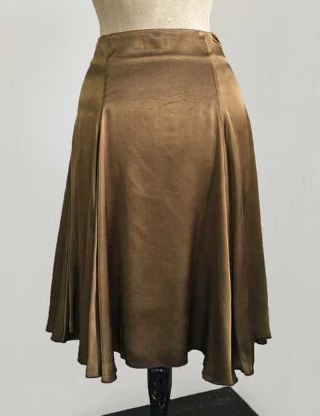 FINAL SALE - Golden Olive Green Satin Venice Beach Balboa Circle Swing Skirt