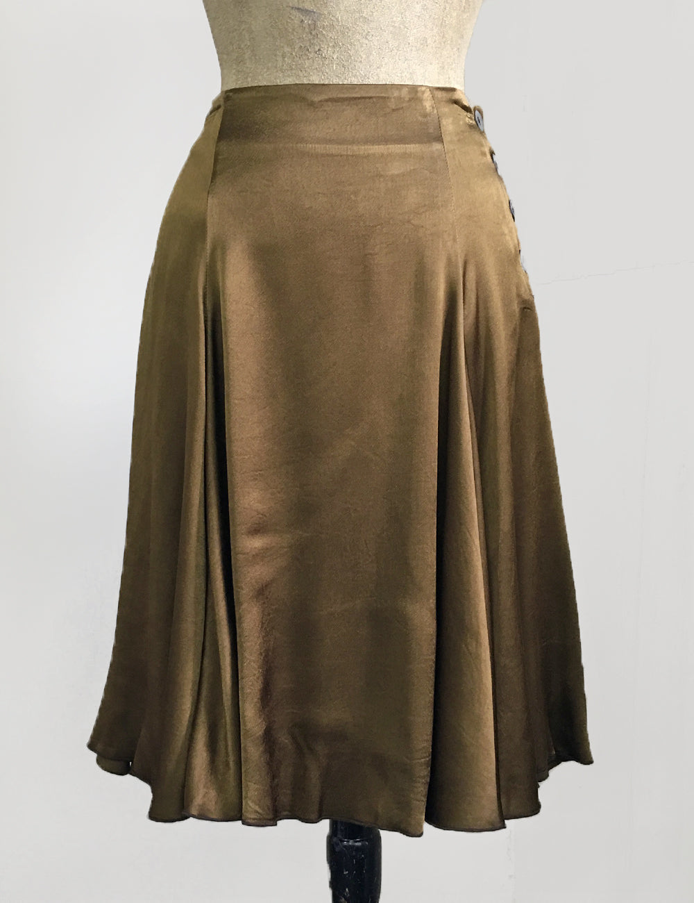 FINAL SALE - Golden Olive Green Satin Venice Beach Balboa Circle Swing Skirt