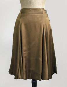 FINAL SALE - Golden Olive Green Satin Venice Beach Balboa Circle Swing Skirt