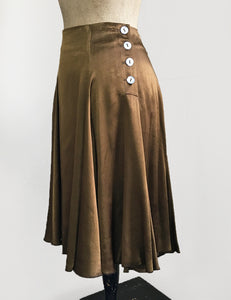 FINAL SALE - Golden Olive Green Satin Venice Beach Balboa Circle Swing Skirt