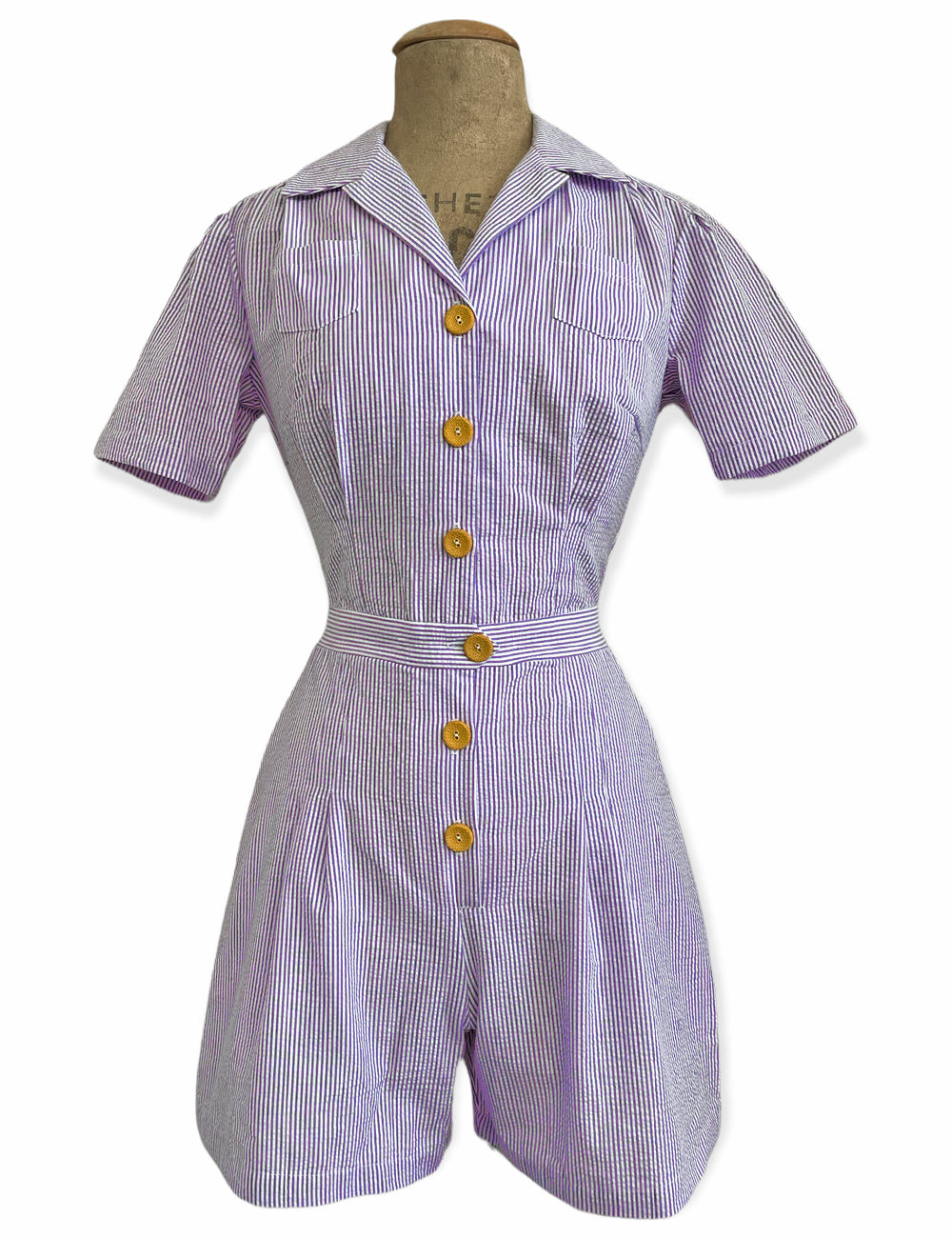 Scout for Loco Lindo Grape Seersucker 1940s Carolina Romper