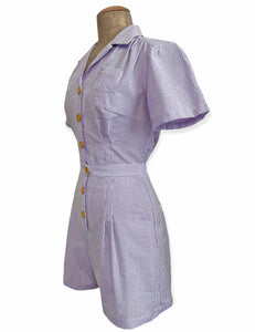 Scout for Loco Lindo Grape Seersucker 1940s Carolina Romper