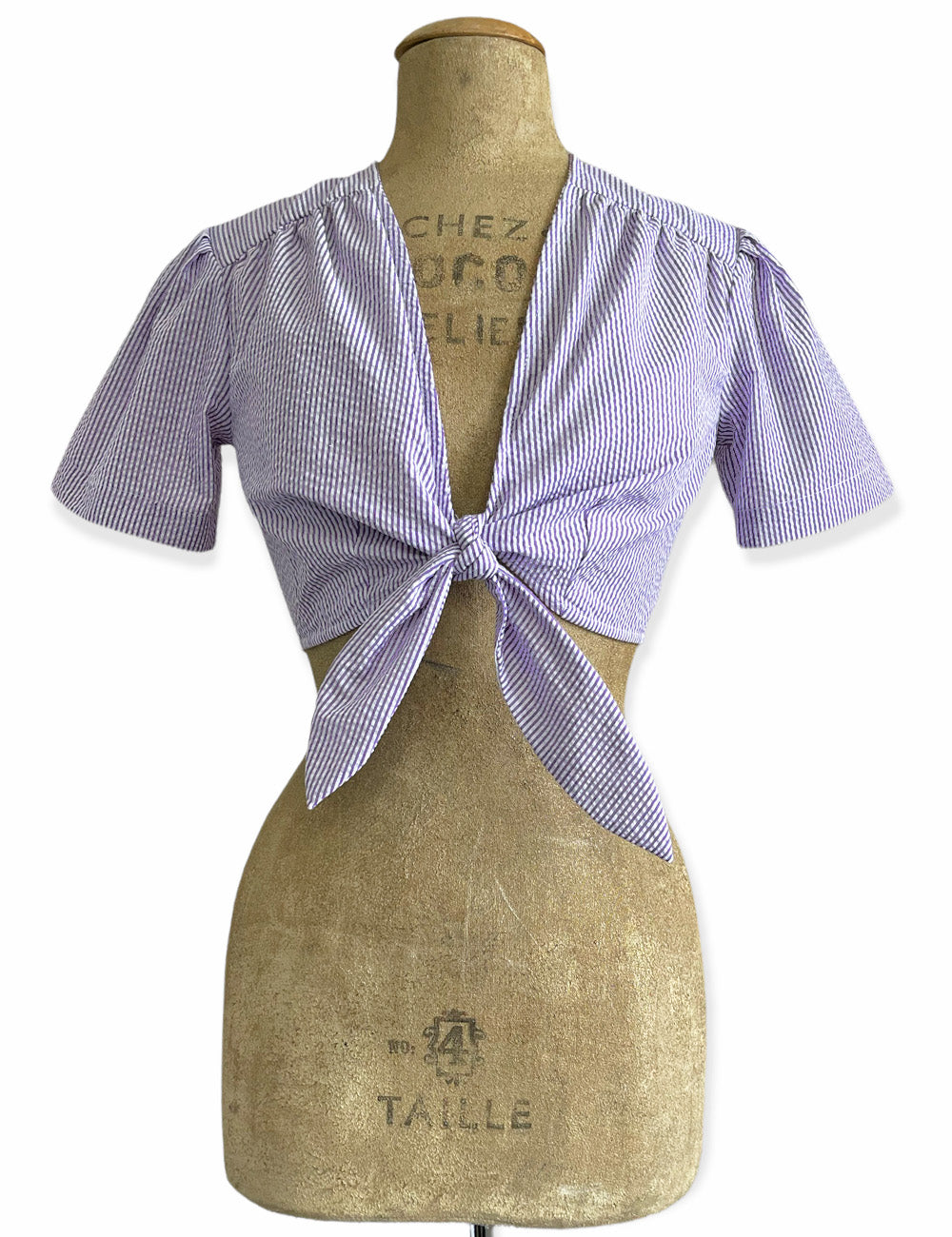 Scout for Loco Lindo Grape Seersucker 1940s Daisy Tie Top