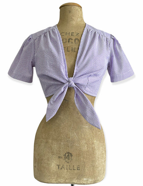 Scout for Loco Lindo Grape Seersucker 1940s Daisy Tie Top