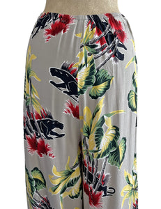 Grey 1940s Panther Print Style High Waisted Palazzo Pants