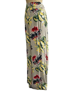 Grey 1940s Panther Print Style High Waisted Palazzo Pants