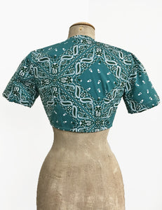 FINAL SALE - Scout for Loco Lindo Teal Green Bandana Print 1940s Style Daisy Tie Top