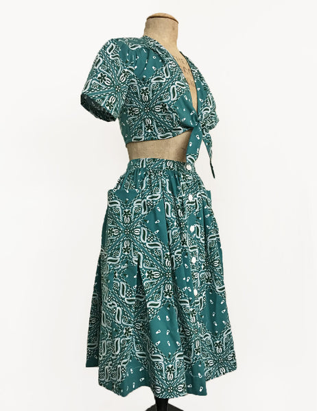 Scout for Loco Lindo Teal Green Bandana Print 1940s Petunia Skirt
