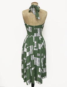 Doris Mayday for Loco Lindo - Green City Blocks Halter Retro Swing Dress