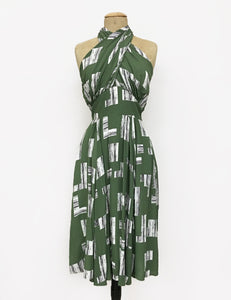 Doris Mayday for Loco Lindo - Green City Blocks Halter Retro Swing Dress