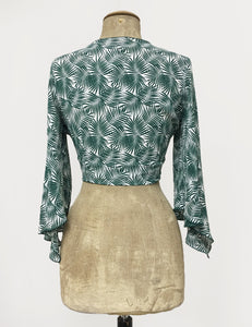 Green & White Tropical Fern Print Angel Wing Tie Top - FINAL SALE