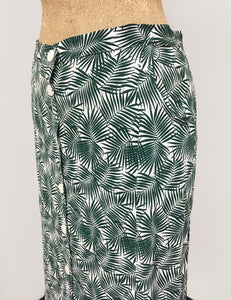 Green & White Tropical Fern Print Button Front Jade Skirt - FINAL SALE