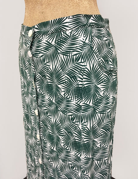 Green & White Tropical Fern Print Button Front Jade Skirt - FINAL SALE