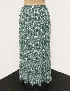 Green & White Tropical Fern Print Button Front Jade Skirt - FINAL SALE
