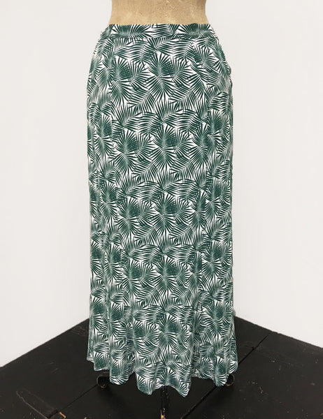 Green & White Tropical Fern Print Button Front Jade Skirt - FINAL SALE