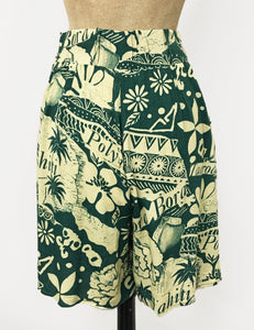 Green South Seas Print Soft High Waisted Retro Shorts - FINAL SALE