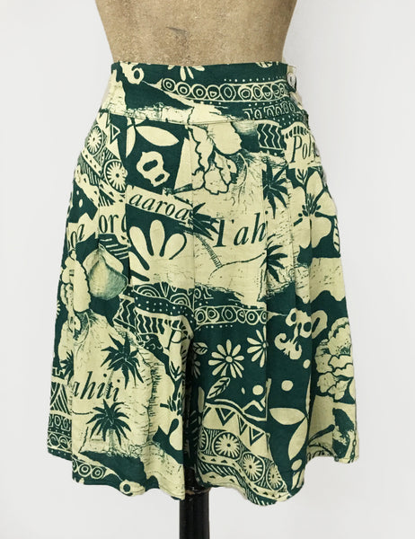 Green South Seas Print Soft High Waisted Retro Shorts - FINAL SALE