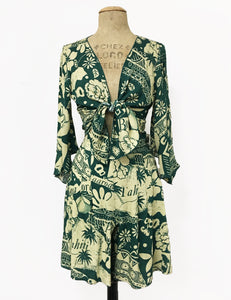 Green South Seas Print Soft High Waisted Retro Shorts - FINAL SALE