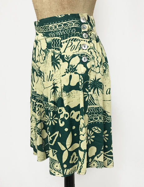 Green South Seas Print Soft High Waisted Retro Shorts - FINAL SALE