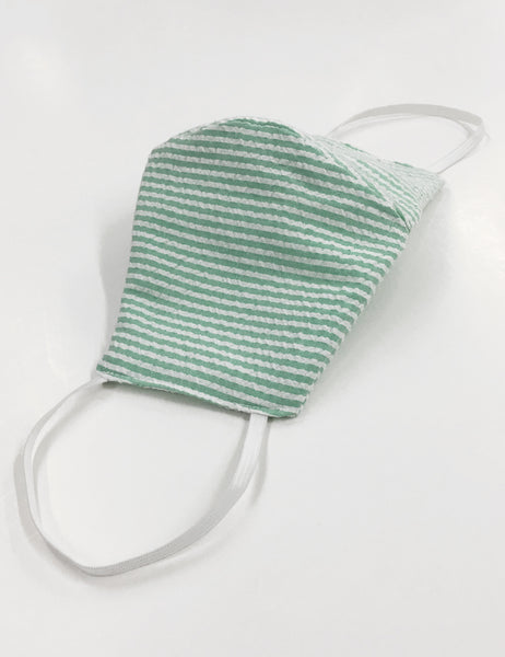 Green Seersucker Handmade Washable Face Mask