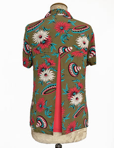 Olive Green Sombrero Print Button Up Boyfriend Camp Shirt