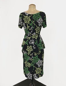 Black & Green Stencil Floral Peplum Lena Wiggle Dress - FINAL SALE