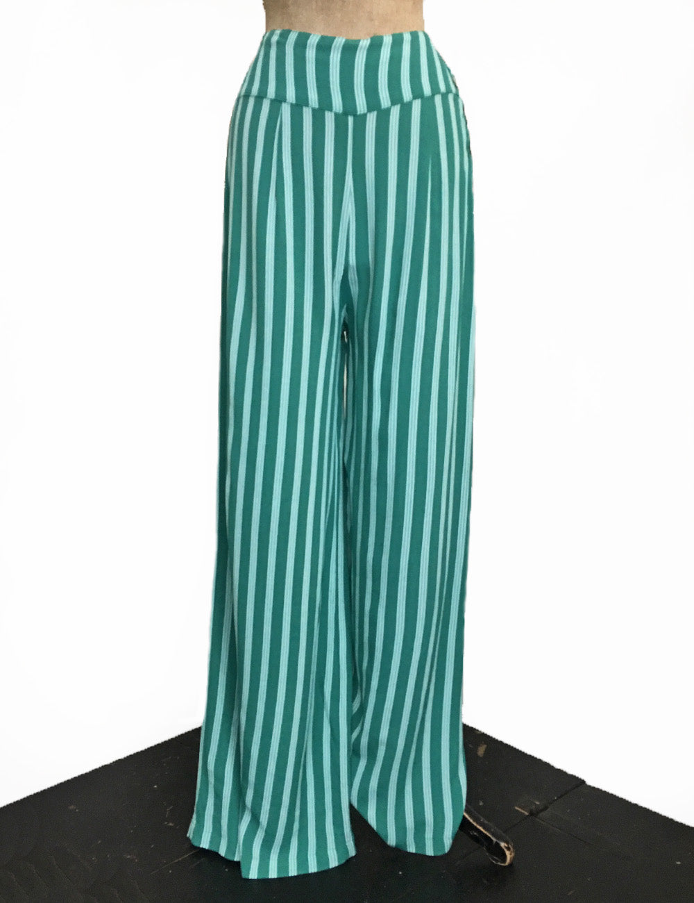 Green Summer Stripe High Waist Palazzo Pants