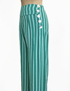 Green Summer Stripe High Waist Palazzo Pants
