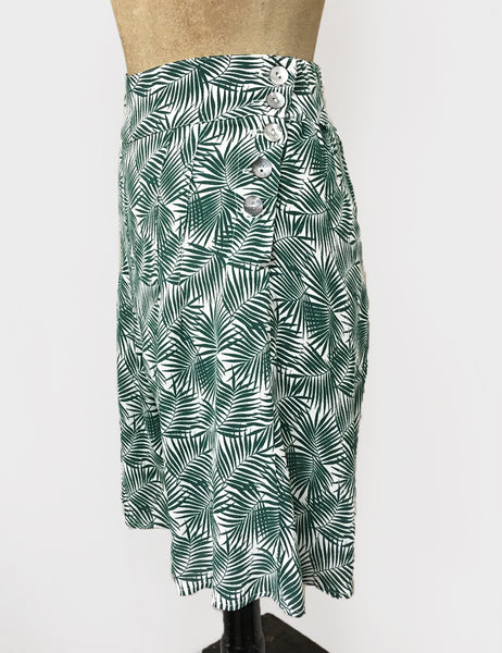 Green & White Fern Print High Waisted Retro Shorts - FINAL SALE