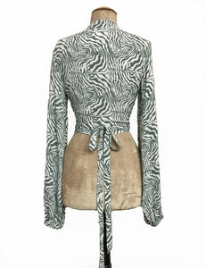 Green Zebra Print Drama Sleeve Babaloo Wrap Top