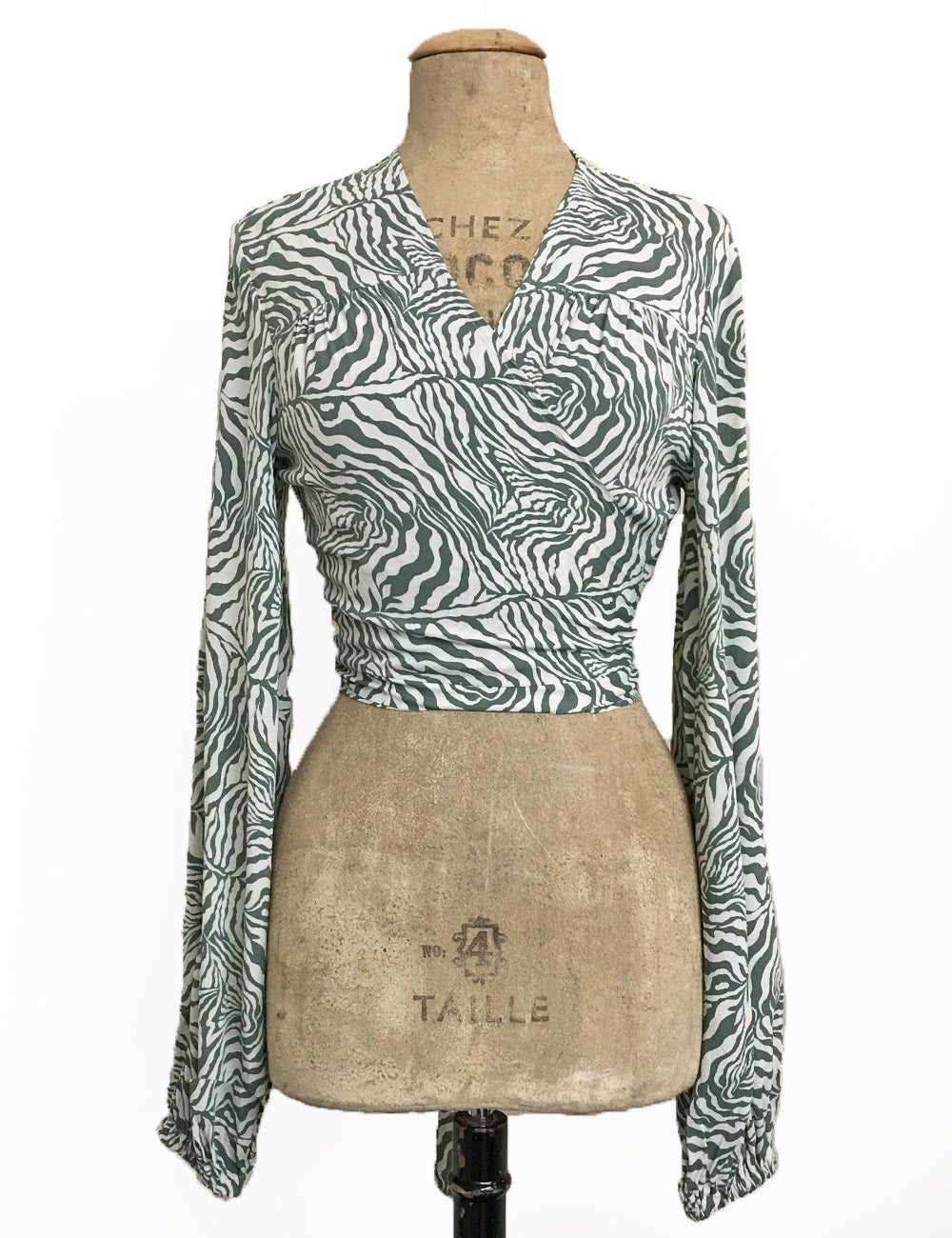 Green Zebra Print Drama Sleeve Babaloo Wrap Top