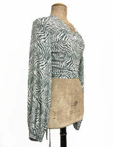 Green Zebra Print Drama Sleeve Babaloo Wrap Top