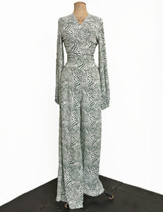 Green Zebra Print Retro High Waisted Palazzo Pants