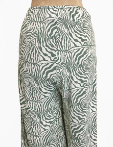 Green Zebra Print Retro High Waisted Palazzo Pants