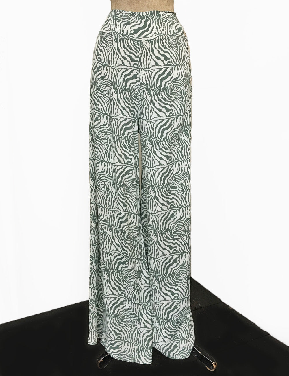 Green Zebra Print Retro High Waisted Palazzo Pants