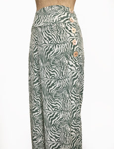 Green Zebra Print Retro High Waisted Palazzo Pants