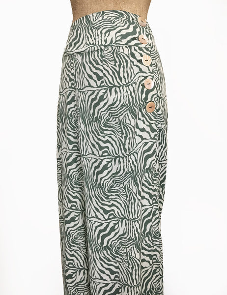 Green Zebra Print Retro High Waisted Palazzo Pants