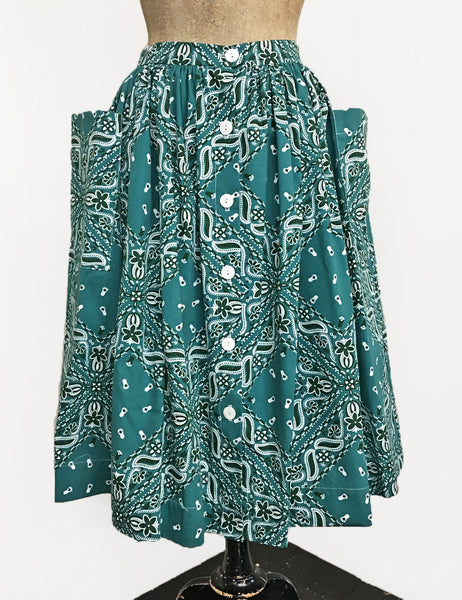 Scout for Loco Lindo Teal Green Bandana Print 1940s Petunia Skirt