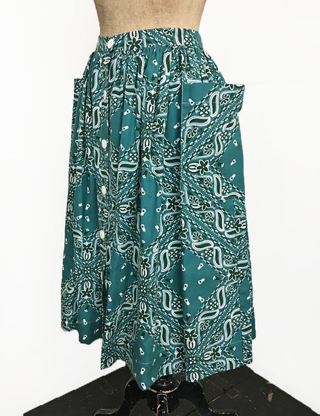 Scout for Loco Lindo Teal Green Bandana Print 1940s Petunia Skirt