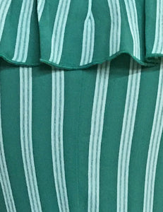 Green Stripe Retro Vacation Ruffle Dress With Belt