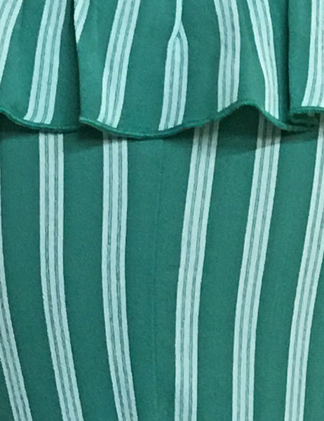 Green Stripe Retro Vacation Ruffle Dress With Belt