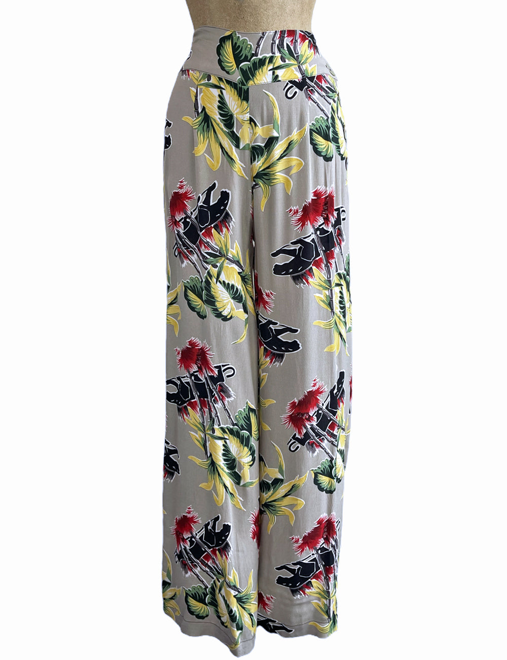 Grey 1940s Panther Print Style High Waisted Palazzo Pants