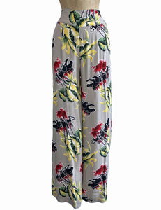 Grey 1940s Panther Print Style High Waisted Palazzo Pants