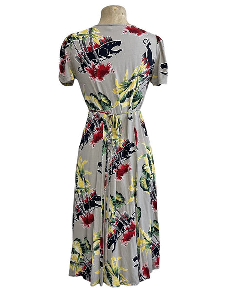 Grey Panther Print Retro Knee Length Rita Dress