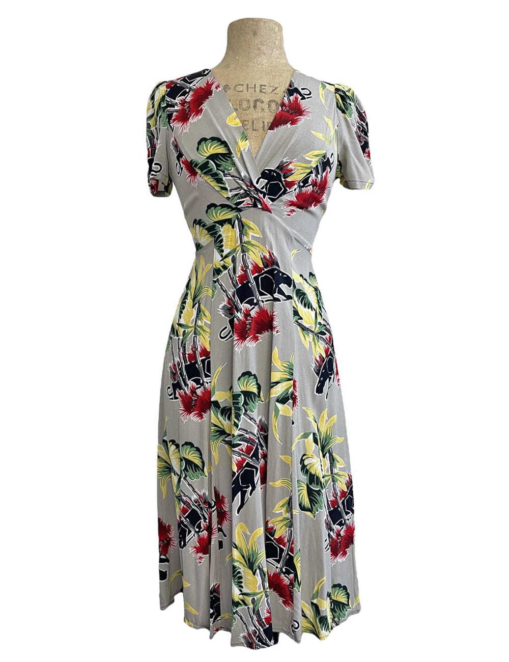 Grey Panther Print Retro Knee Length Rita Dress