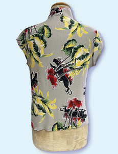 1940s Panther Print Button Up Tea Timer Top Top