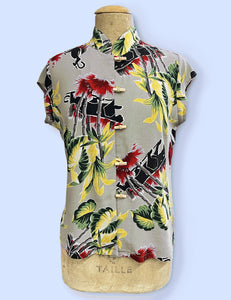 1940s Panther Print Button Up Tea Timer Top Top