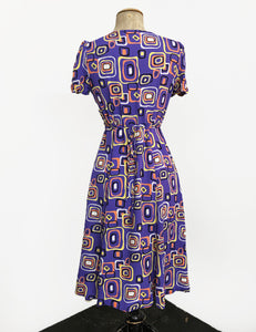 Purple Mid Century Halloween Candy Corn Squares Retro Rita Dress - FINAL SALE