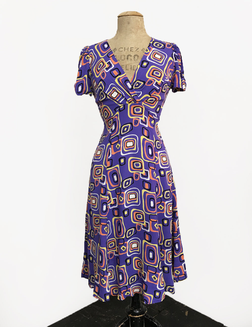 Purple Mid Century Halloween Candy Corn Squares Retro Rita Dress - FINAL SALE