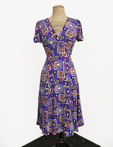 Purple Mid Century Halloween Candy Corn Squares Retro Rita Dress - FINAL SALE
